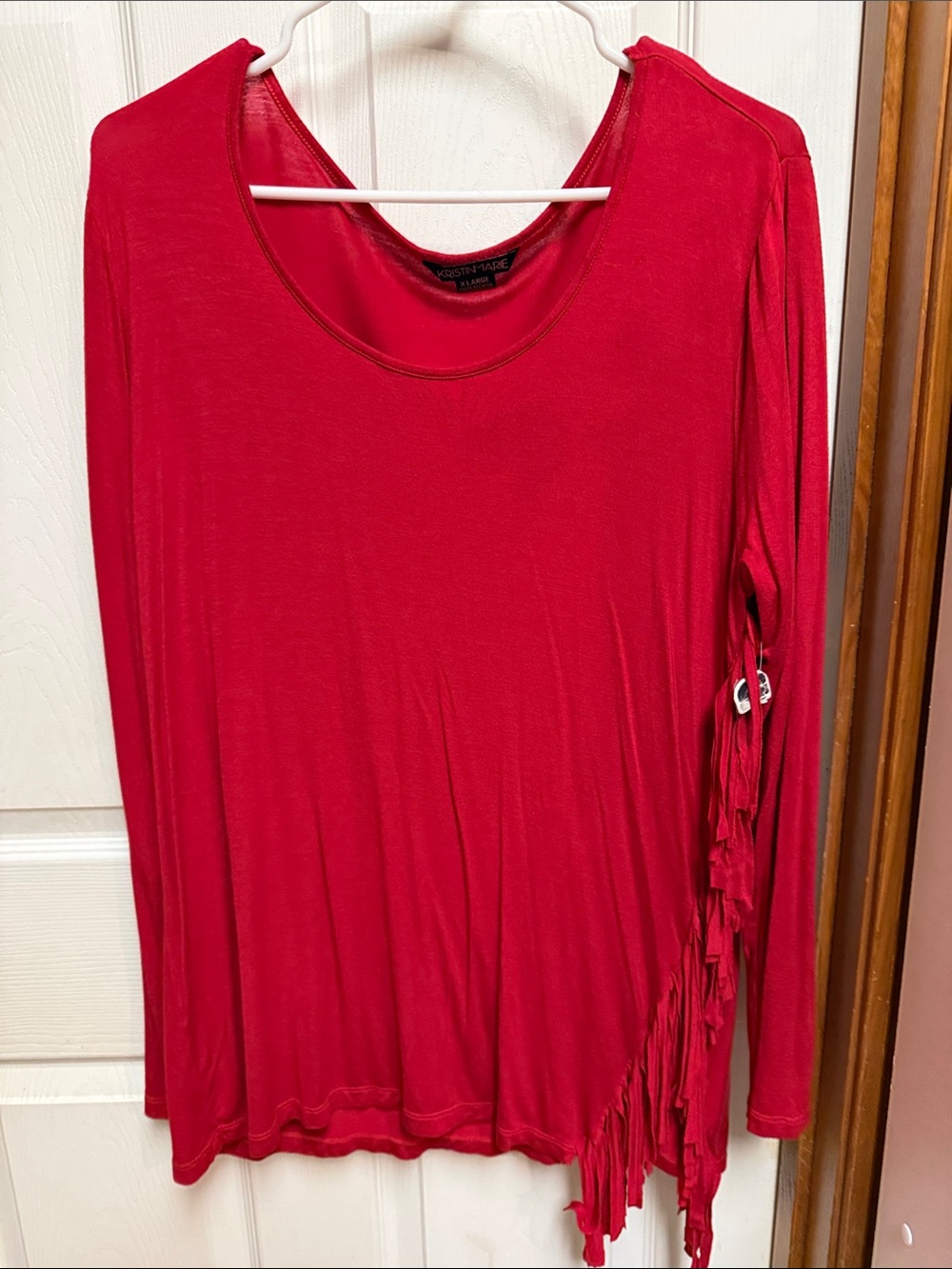 Women's Red Long-Sleeve Fringe Tee